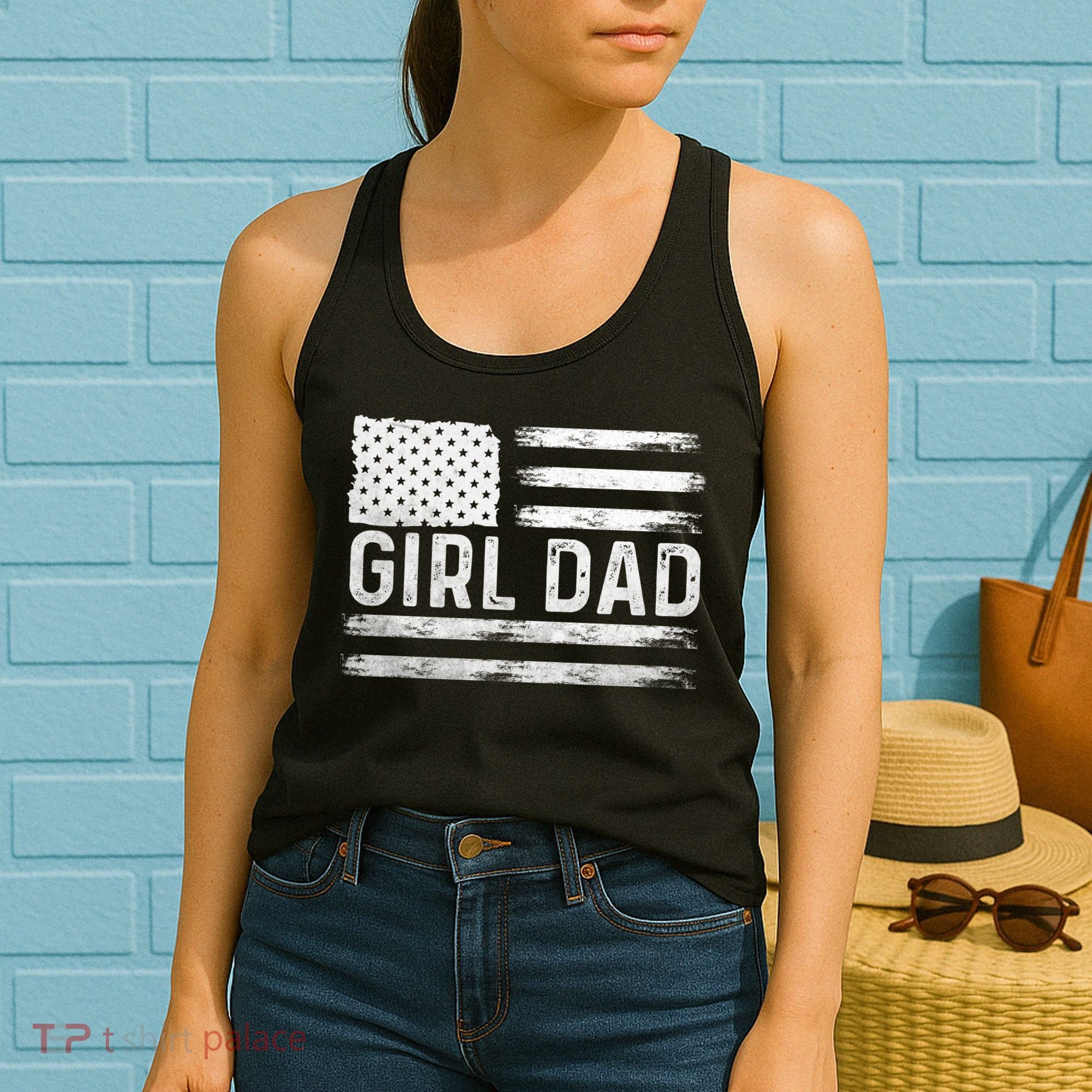 Girl Dad Proud FatherS Day Distressed Flag Apparel Women's Tank Top