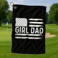 Girl Dad Proud FatherS Day Distressed Flag Apparel Golf Towel thumb 1