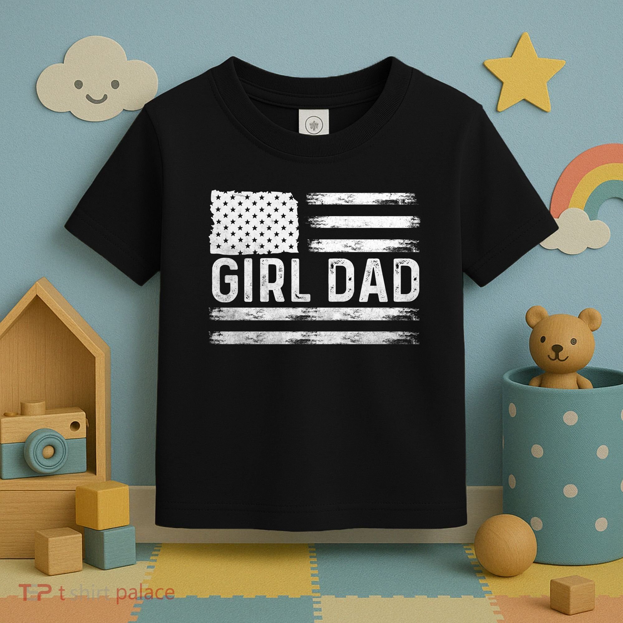 Girl Dad Proud FatherS Day Distressed Flag Apparel Toddler T-Shirt