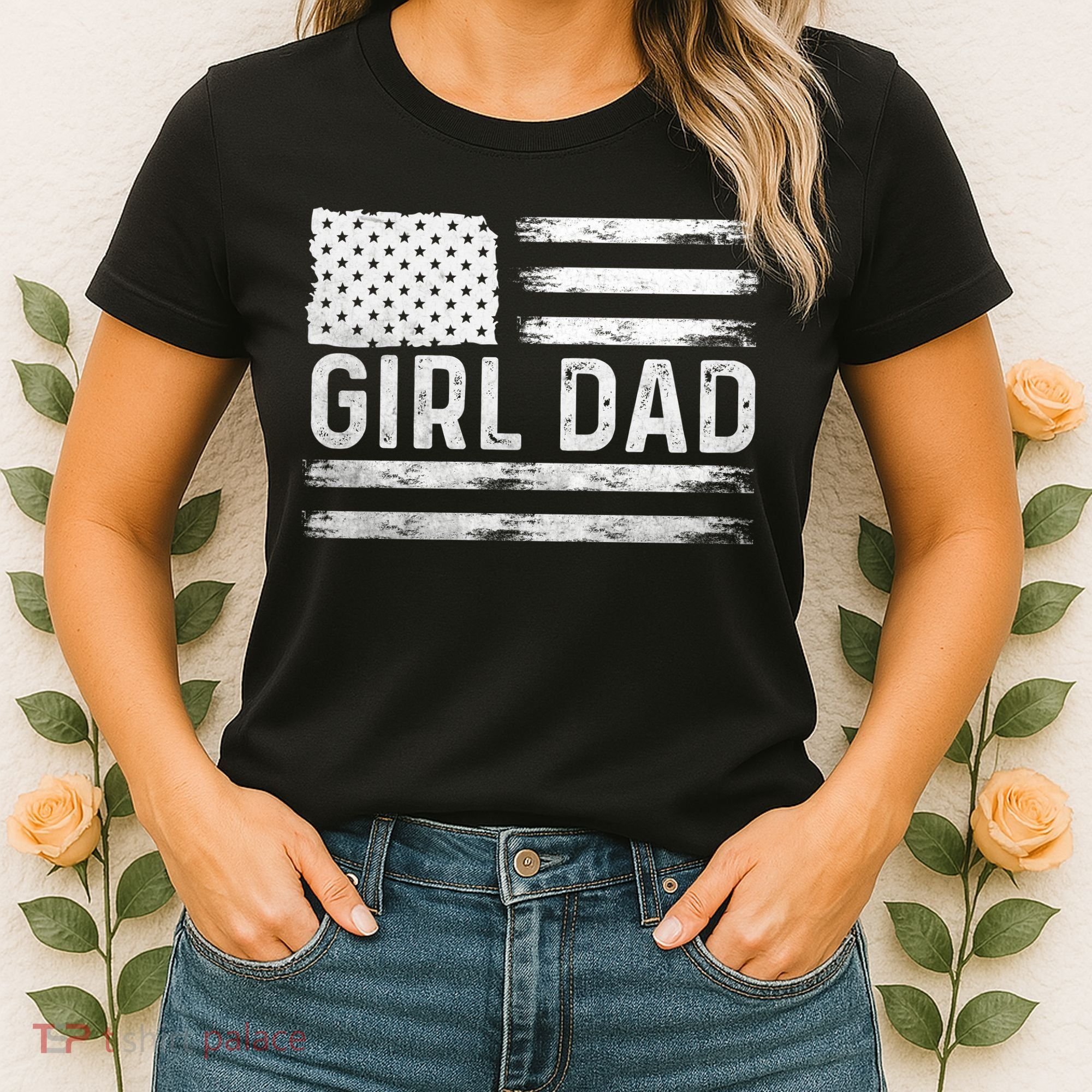 Girl Dad Proud FatherS Day Distressed Flag Apparel Women's T-Shirt