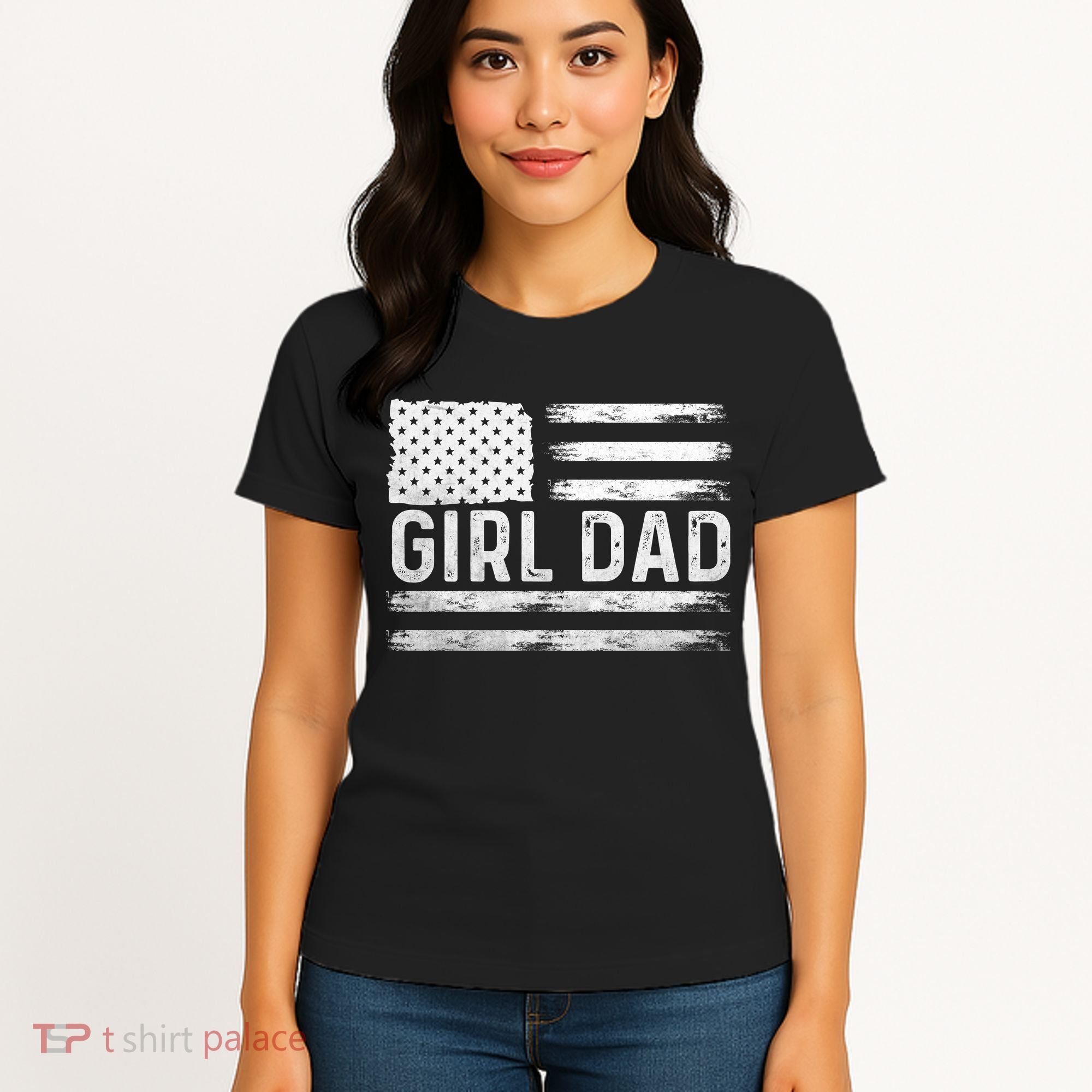 Girl Dad Proud FatherS Day Distressed Flag Apparel Women's T-Shirt