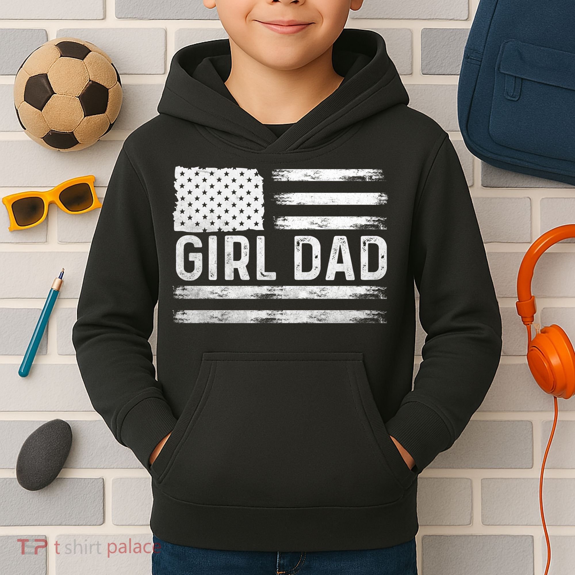 Girl Dad Proud FatherS Day Distressed Flag Apparel Kids Hoodie