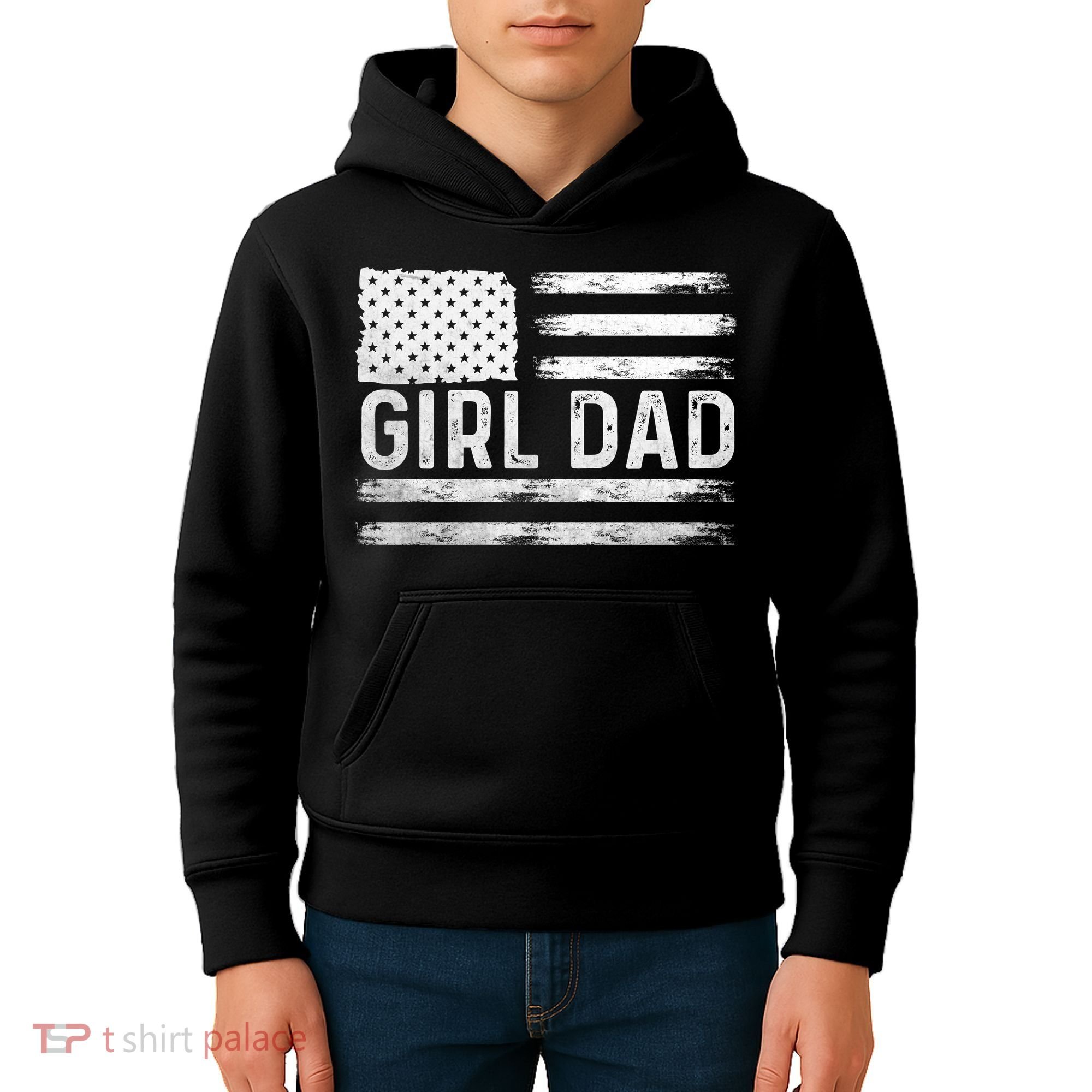 Girl Dad Proud FatherS Day Distressed Flag Apparel Kids Hoodie