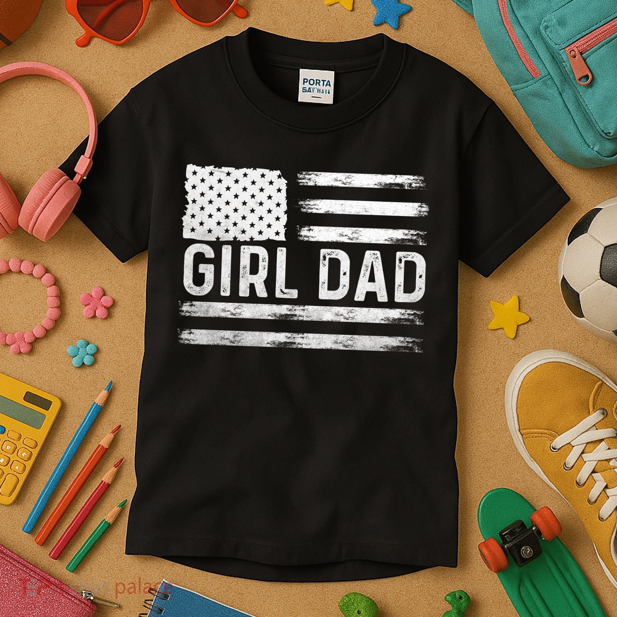 Girl Dad Proud FatherS Day Distressed Flag Apparel Kids T-Shirt