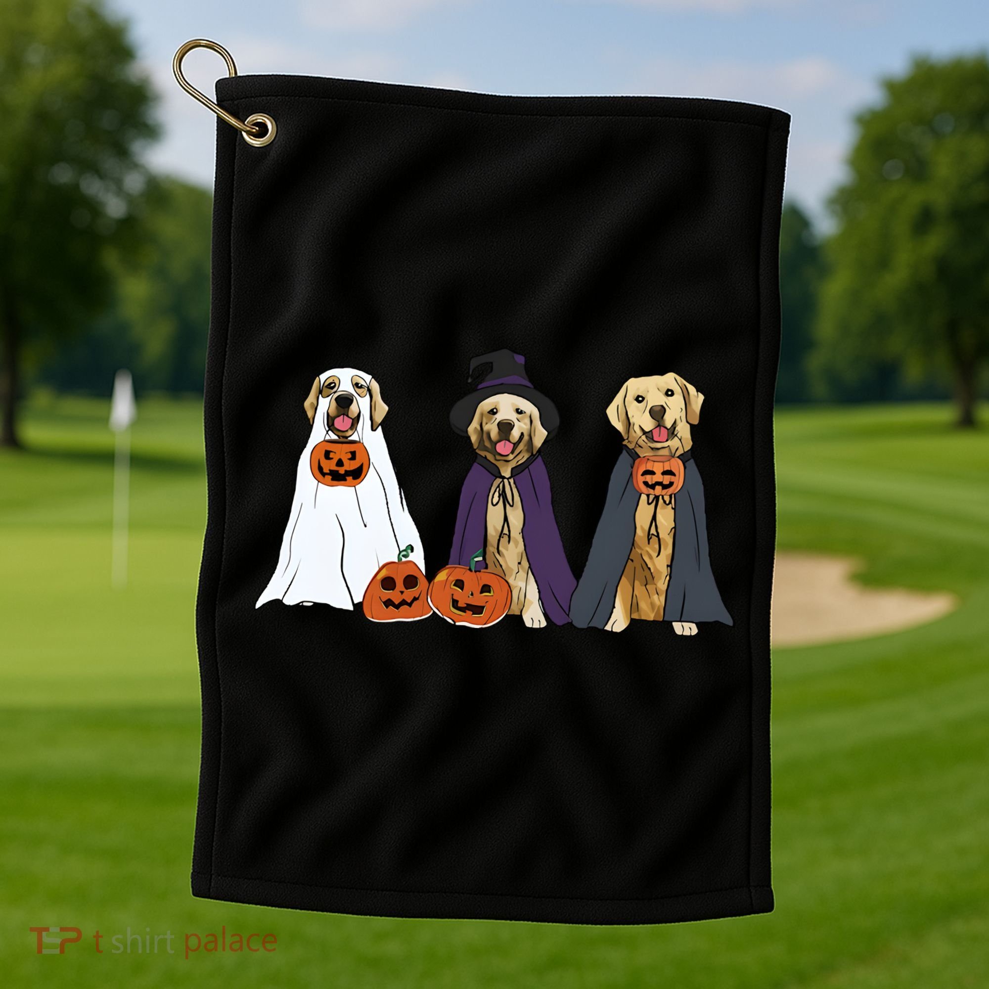 Golden Dog Retriever Ghost Dogs Halloween Golf Towel