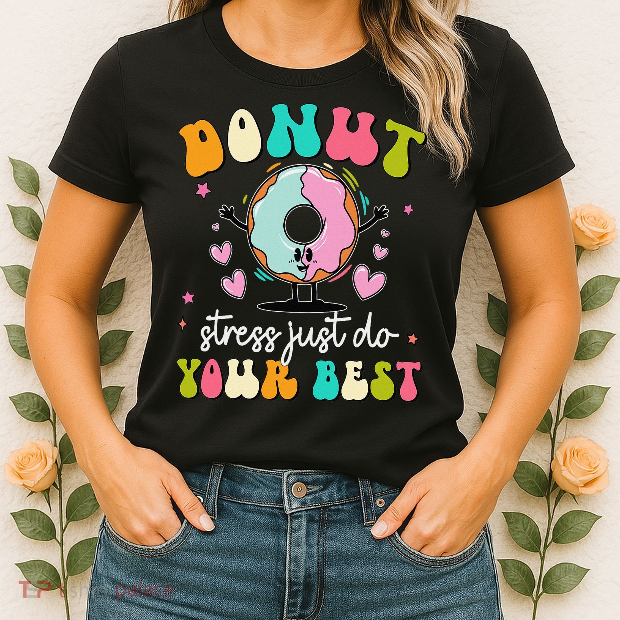 Groovy Donut Stress Do Your Best Teacher Test Day Women's T-Shirt