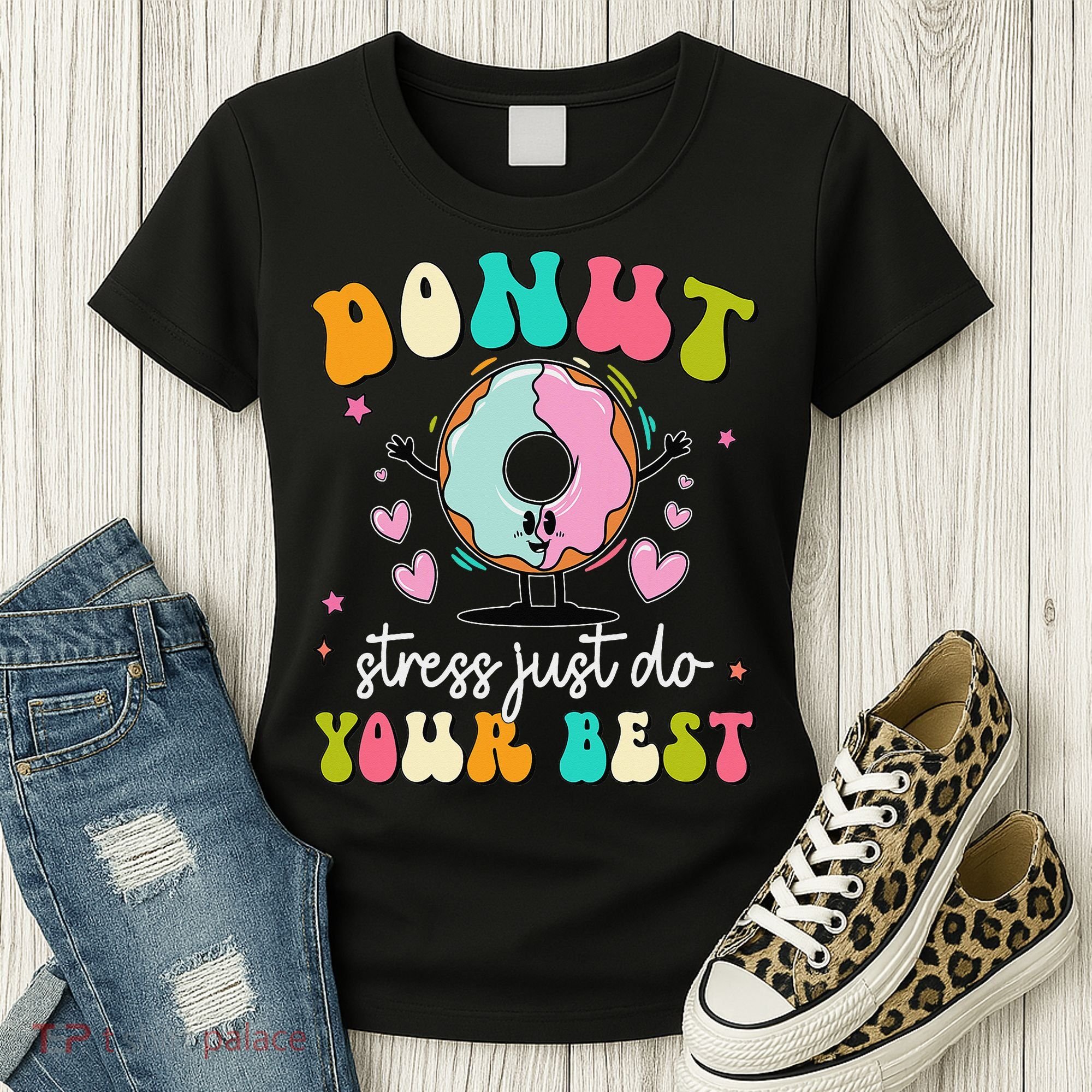 Groovy Donut Stress Do Your Best Teacher Test Day Women's T-Shirt