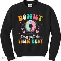 Groovy Donut Stress Do Your Best Teacher Test Day Kids Sweatshirt thumb 0