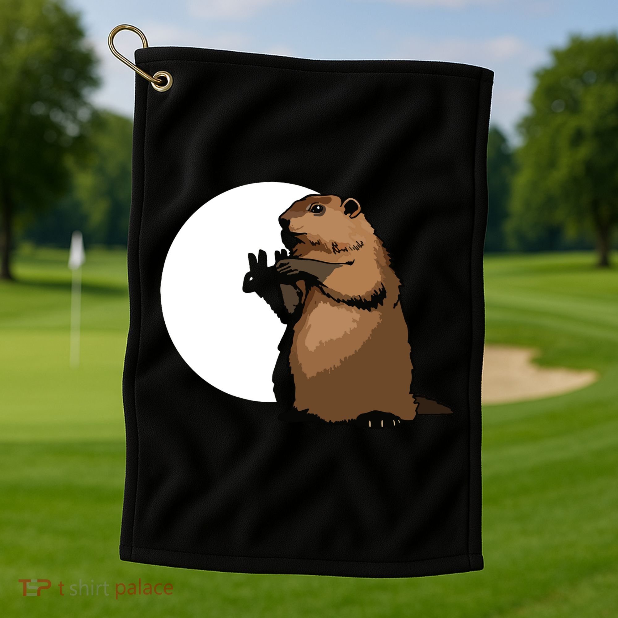Groundhog Day Shadow Puppet Funny Gift Golf Towel