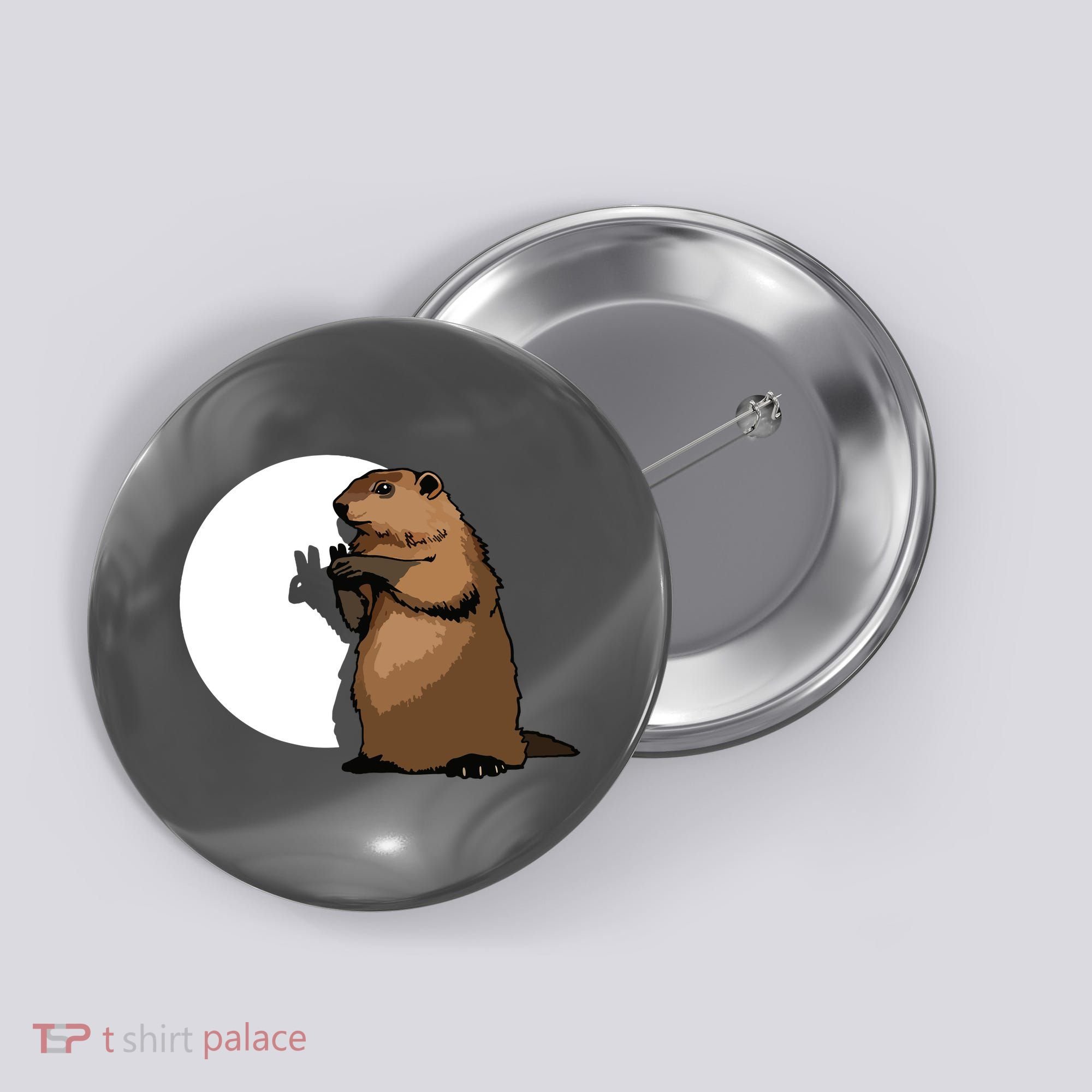 Groundhog Day Shadow Puppet Funny Gift Button