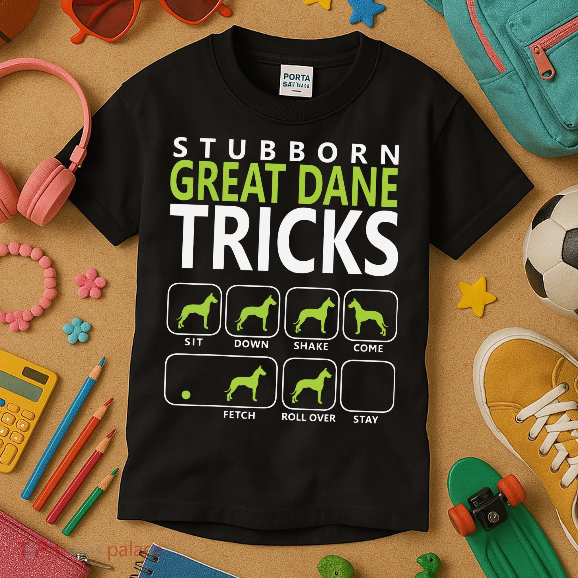 Great Dane Shirts Stubborn Great Dane Tricks Dog Kids T-Shirt