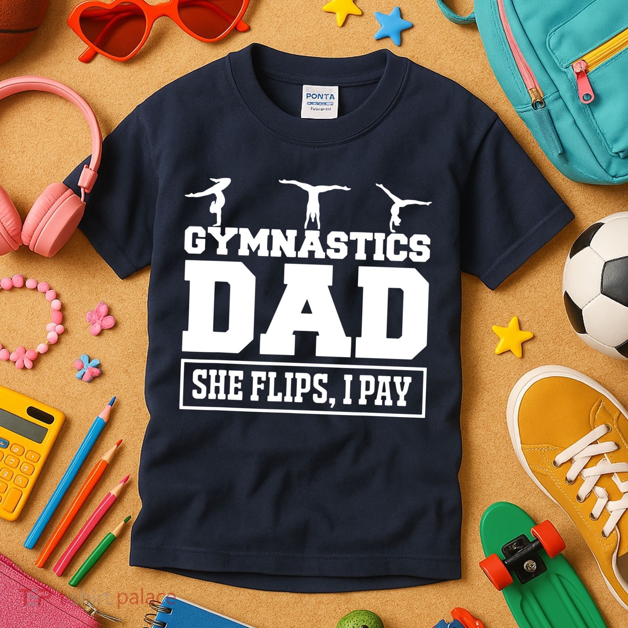 Gymnastics Dad She Flips I Pay Gymnastics Dad Gifts Kids T-Shirt