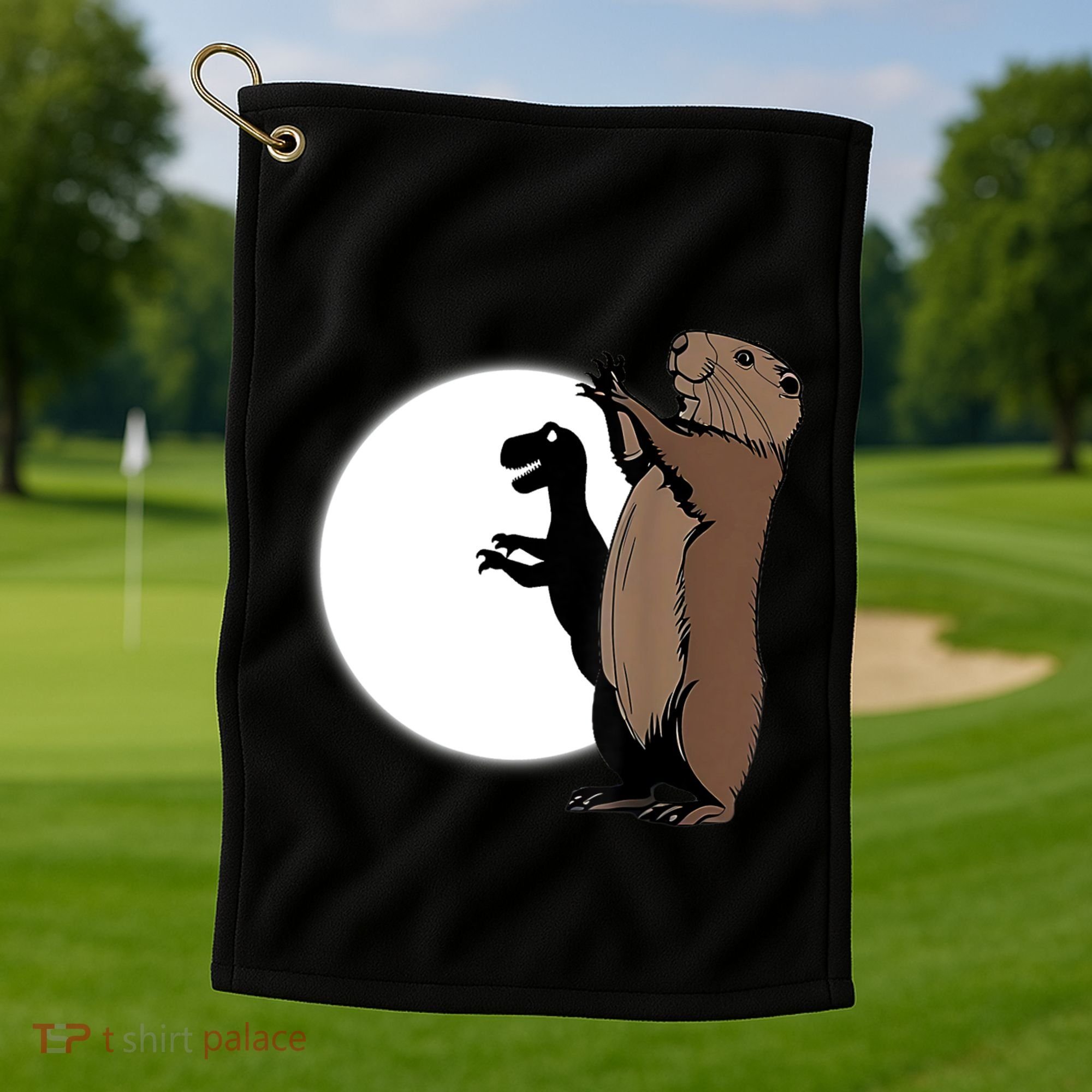 GroundhogS Dinosaur Shadow Puppet Funny Groundhog Day Golf Towel