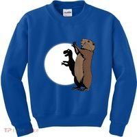GroundhogS Dinosaur Shadow Puppet Funny Groundhog Day Kids Sweatshirt thumb 0