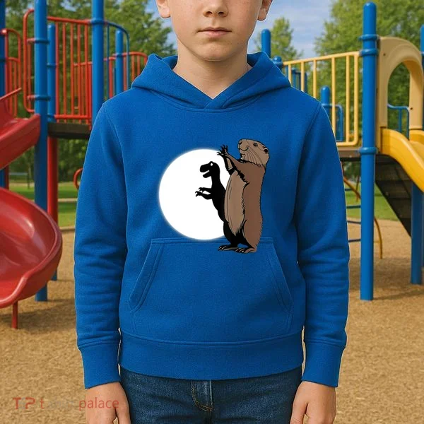 GroundhogS Dinosaur Shadow Puppet Funny Groundhog Day Kids Hoodie