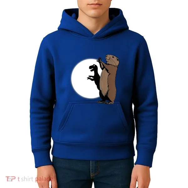 GroundhogS Dinosaur Shadow Puppet Funny Groundhog Day Kids Hoodie