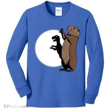 GroundhogS Dinosaur Shadow Puppet Funny Groundhog Day Kids Long Sleeve Shirt