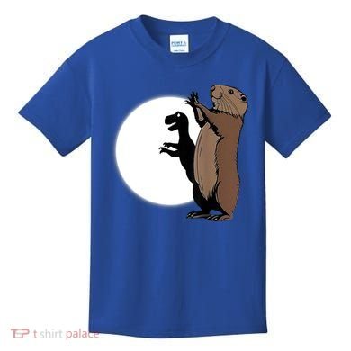 GroundhogS Dinosaur Shadow Puppet Funny Groundhog Day Kids T-Shirt