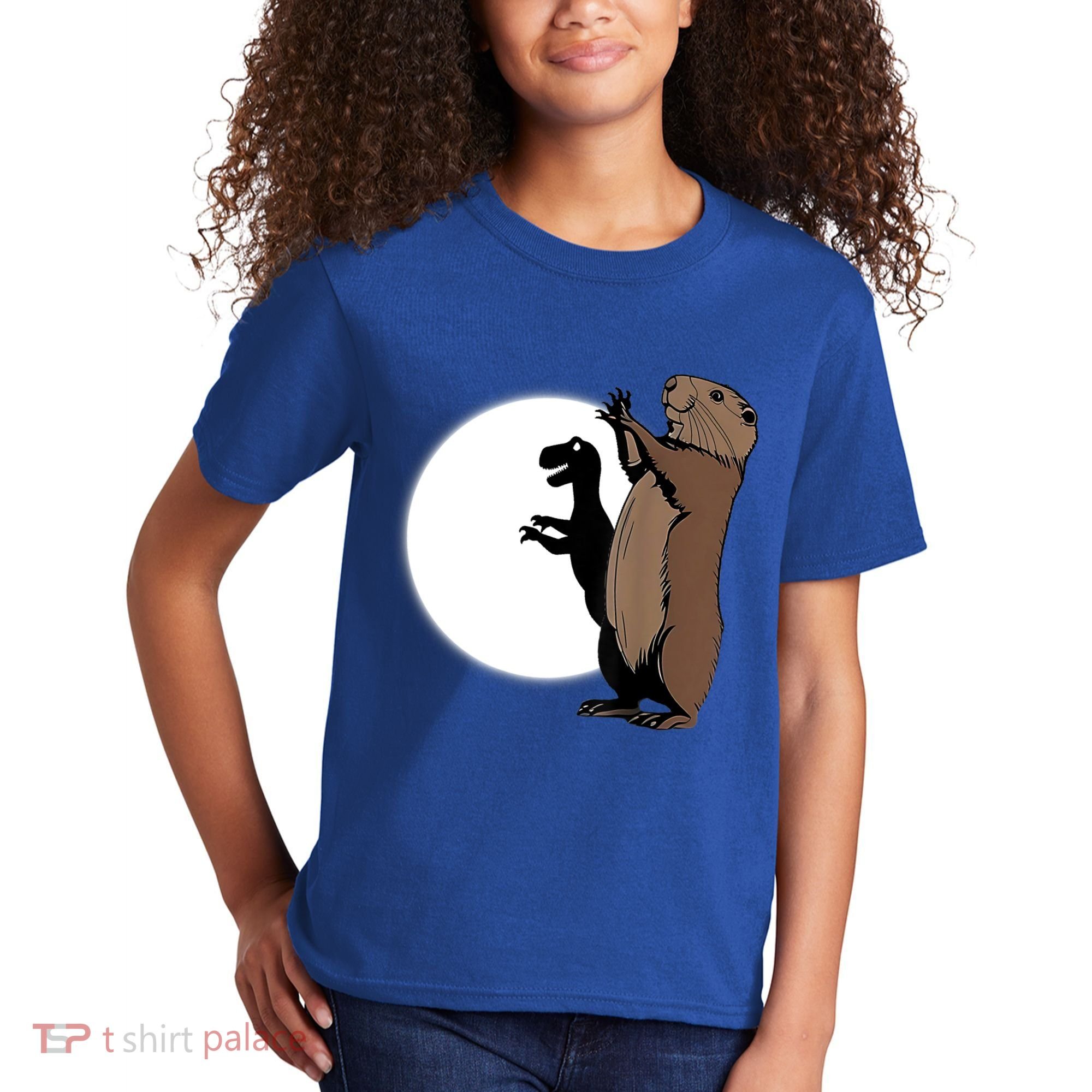 GroundhogS Dinosaur Shadow Puppet Funny Groundhog Day Kids T-Shirt