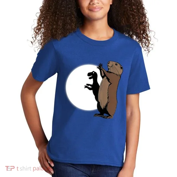 GroundhogS Dinosaur Shadow Puppet Funny Groundhog Day Kids T-Shirt