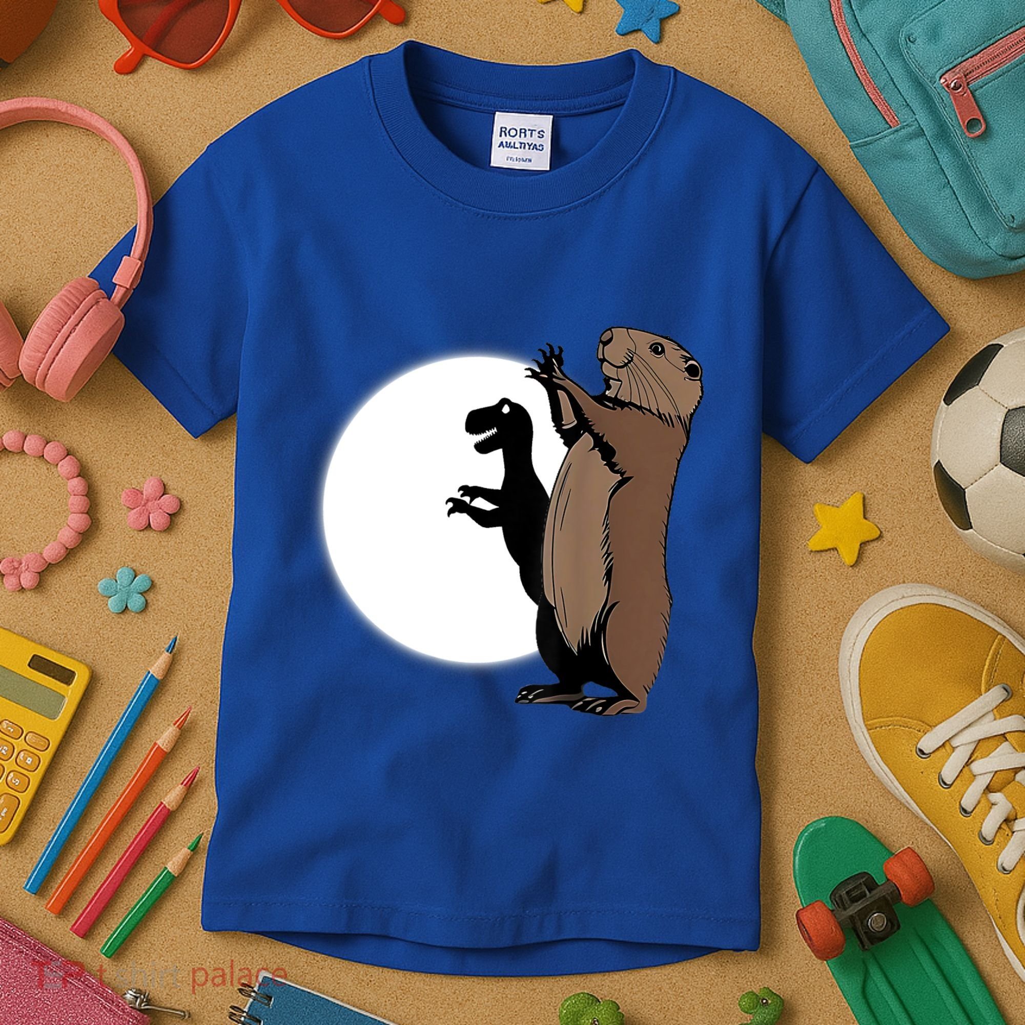 GroundhogS Dinosaur Shadow Puppet Funny Groundhog Day Kids T-Shirt