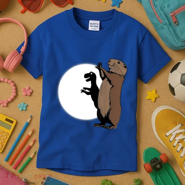 GroundhogS Dinosaur Shadow Puppet Funny Groundhog Day Kids T-Shirt