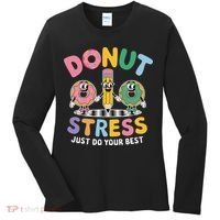 Groovy Donut Stress Just Do Your Best Testing Day Teachers Women's Long Sleeve Shirt thumb 0