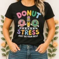 Groovy Donut Stress Just Do Your Best Testing Day Teachers Women's T-Shirt thumb 2