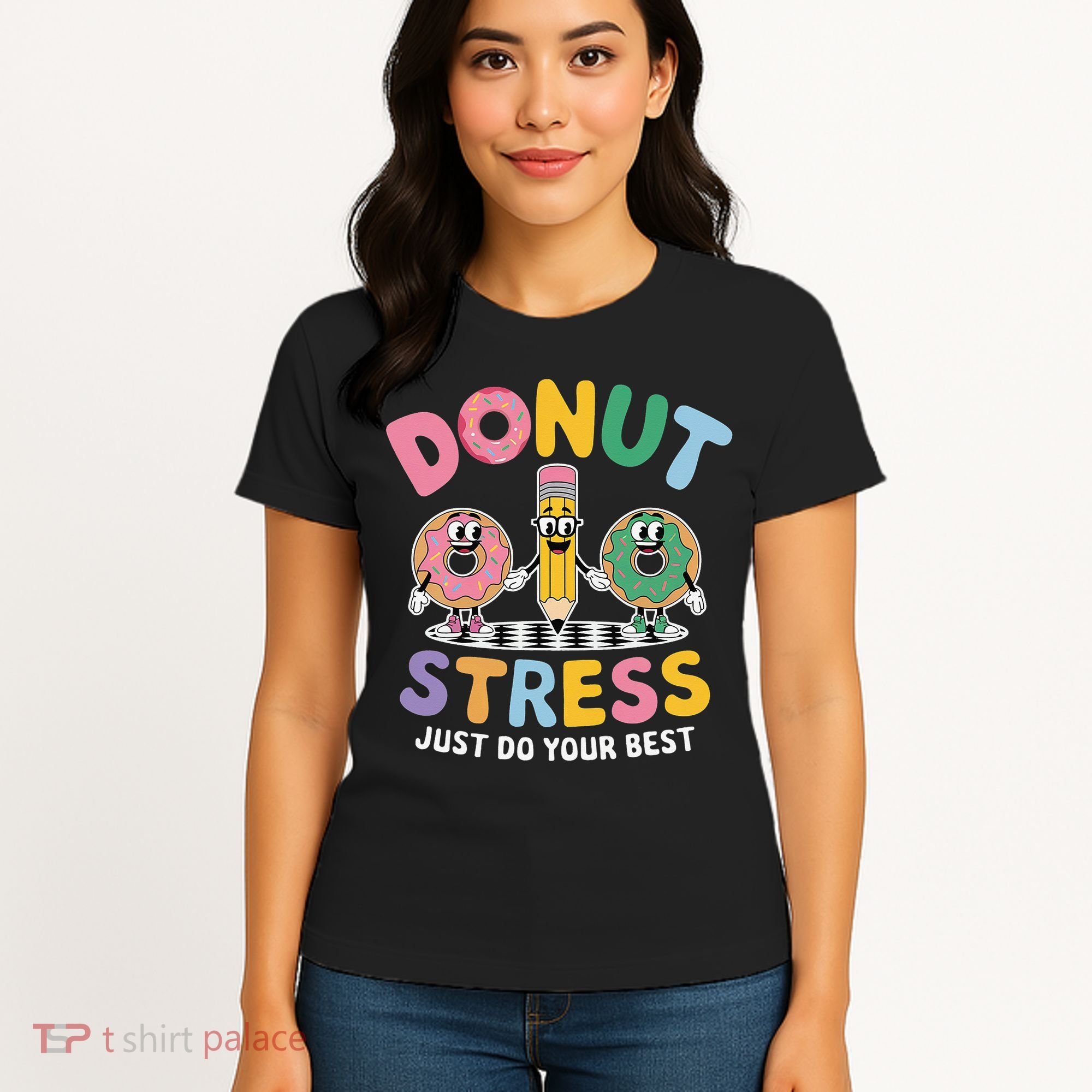 Groovy Donut Stress Just Do Your Best Testing Day Teachers Women's T-Shirt