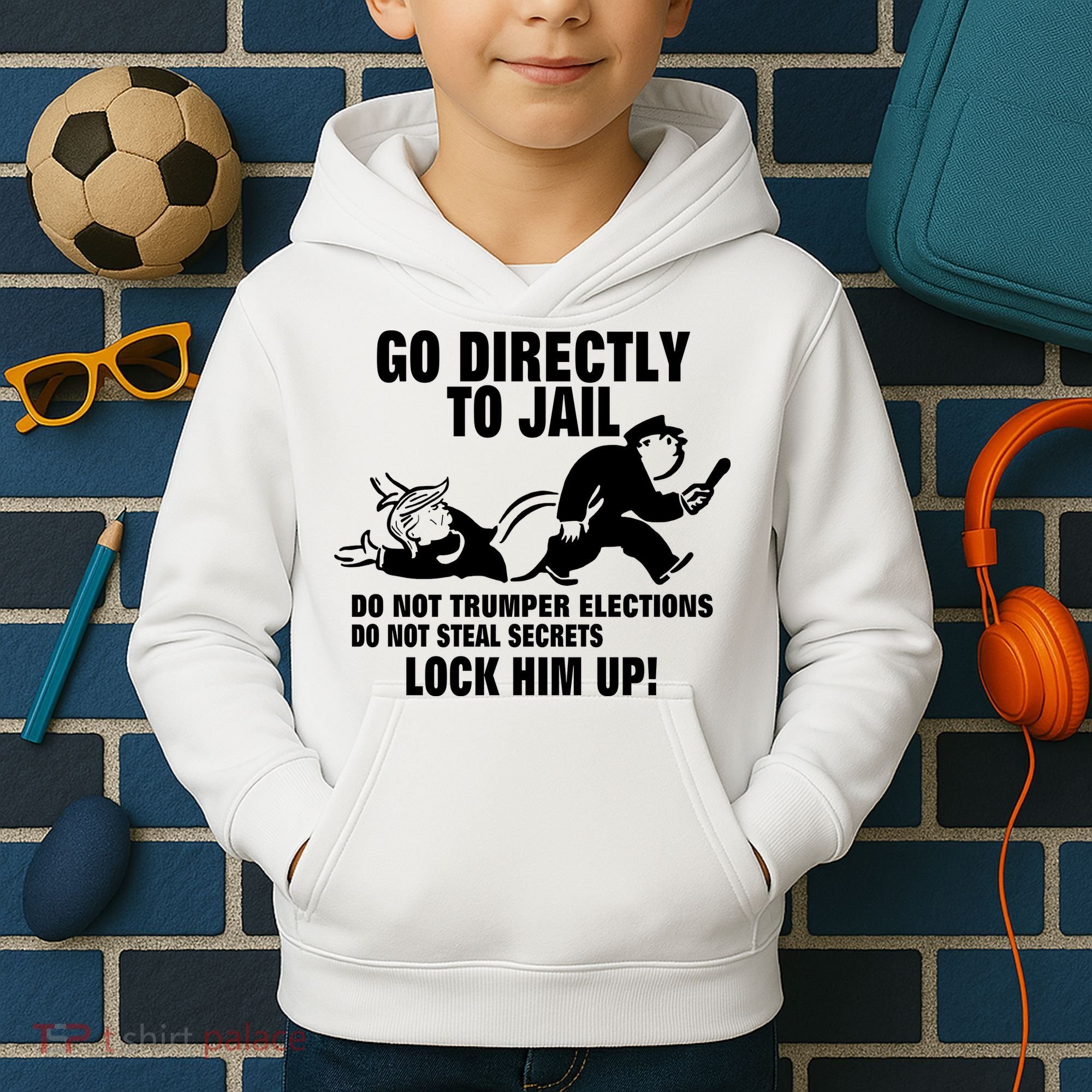 Go Directly To Jail TRUMP, Lock Him Up Kids Hoodie