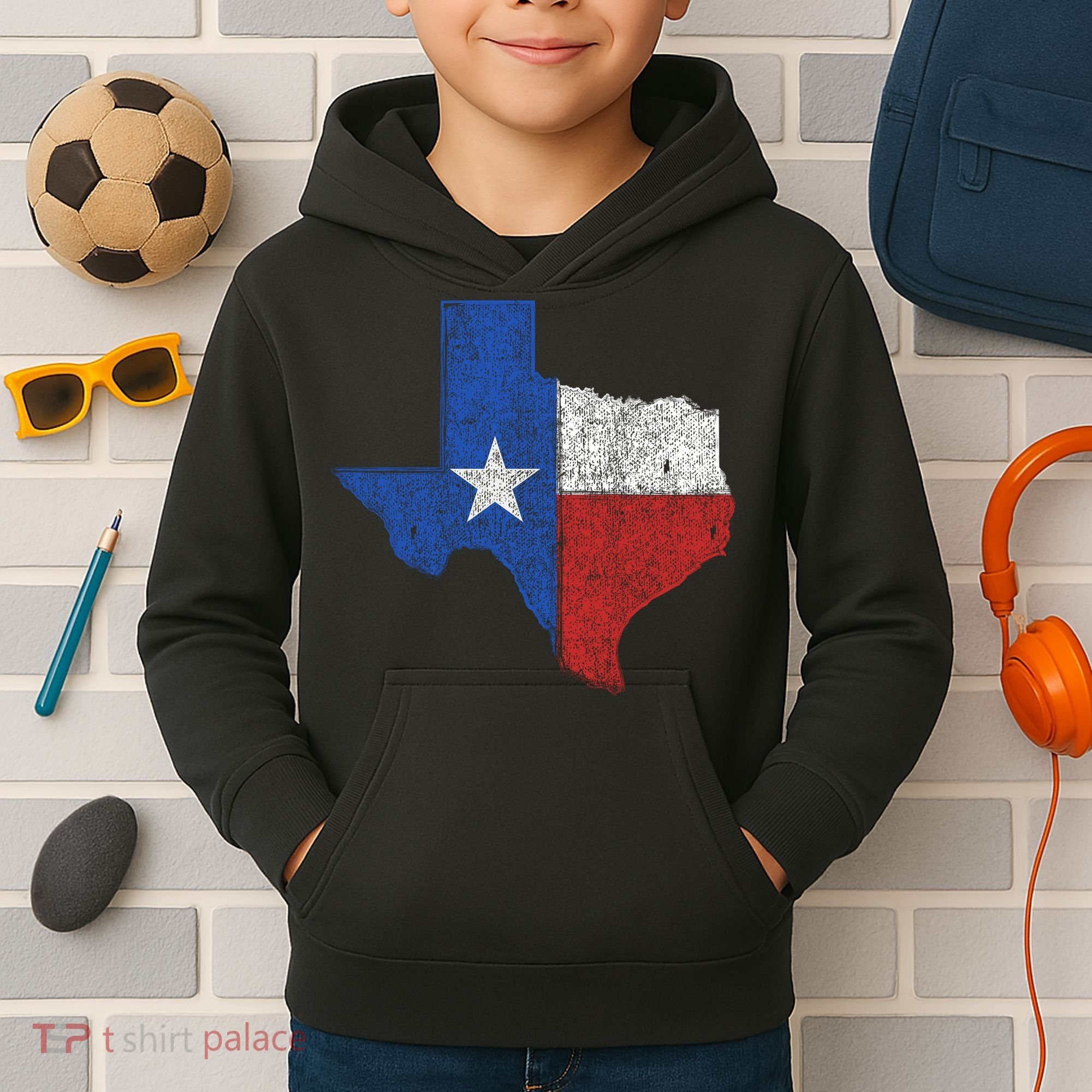 Grunge Distressed Texas Logo Kids Hoodie
