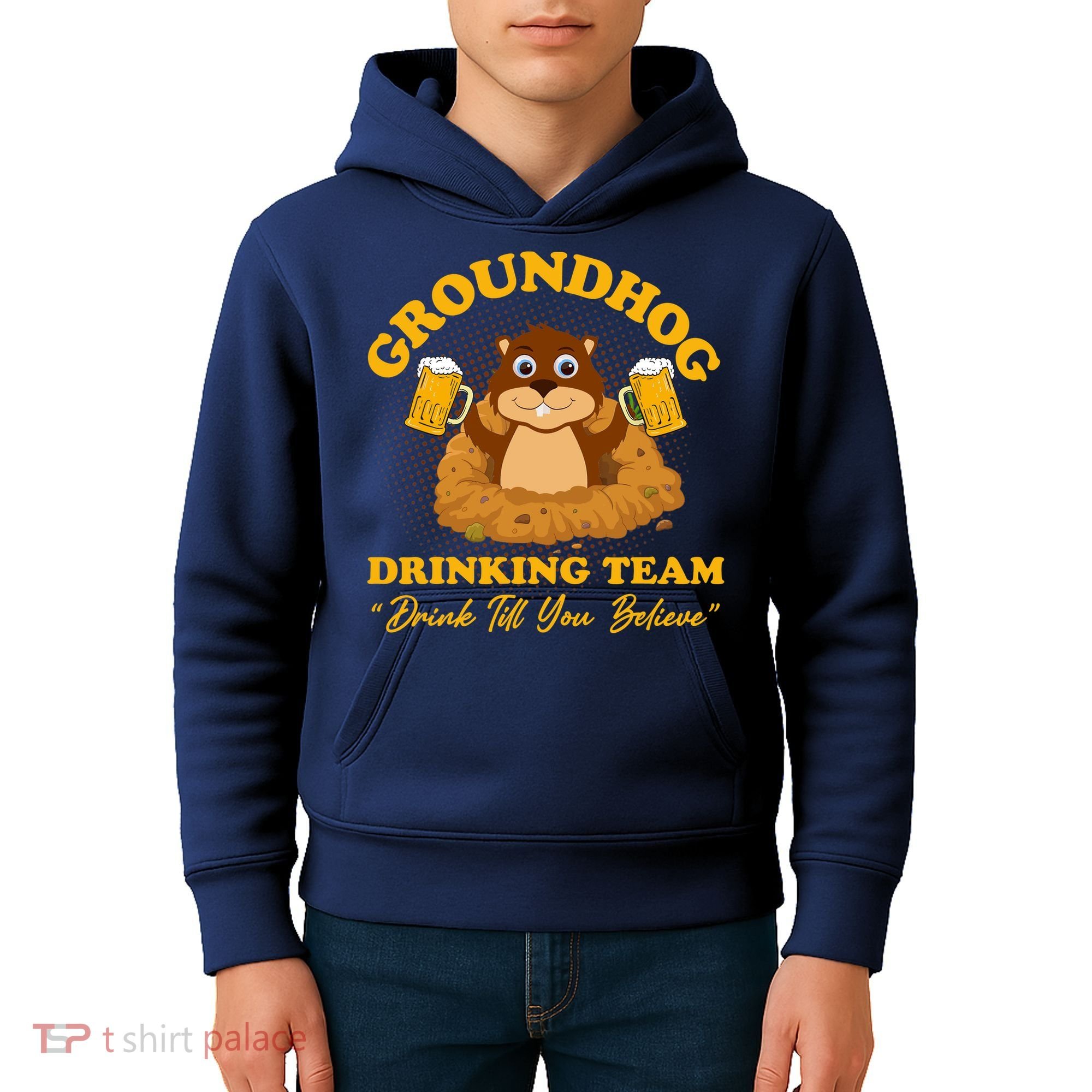 Groundhog Drinking Team Drink Till You Believe Groundhog Day Kids Hoodie