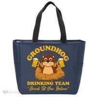 Groundhog Drinking Team Drink Till You Believe Groundhog Day Tote Bag thumb 0