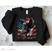 Grunge Distressed USA American Flag Christian Cross Eagle Sweatshirt thumb 2