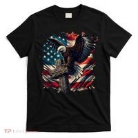 Grunge Distressed USA American Flag Christian Cross Eagle T-Shirt thumb 0
