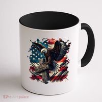 Grunge Distressed USA American Flag Christian Cross Eagle Coffee Mug thumb 1