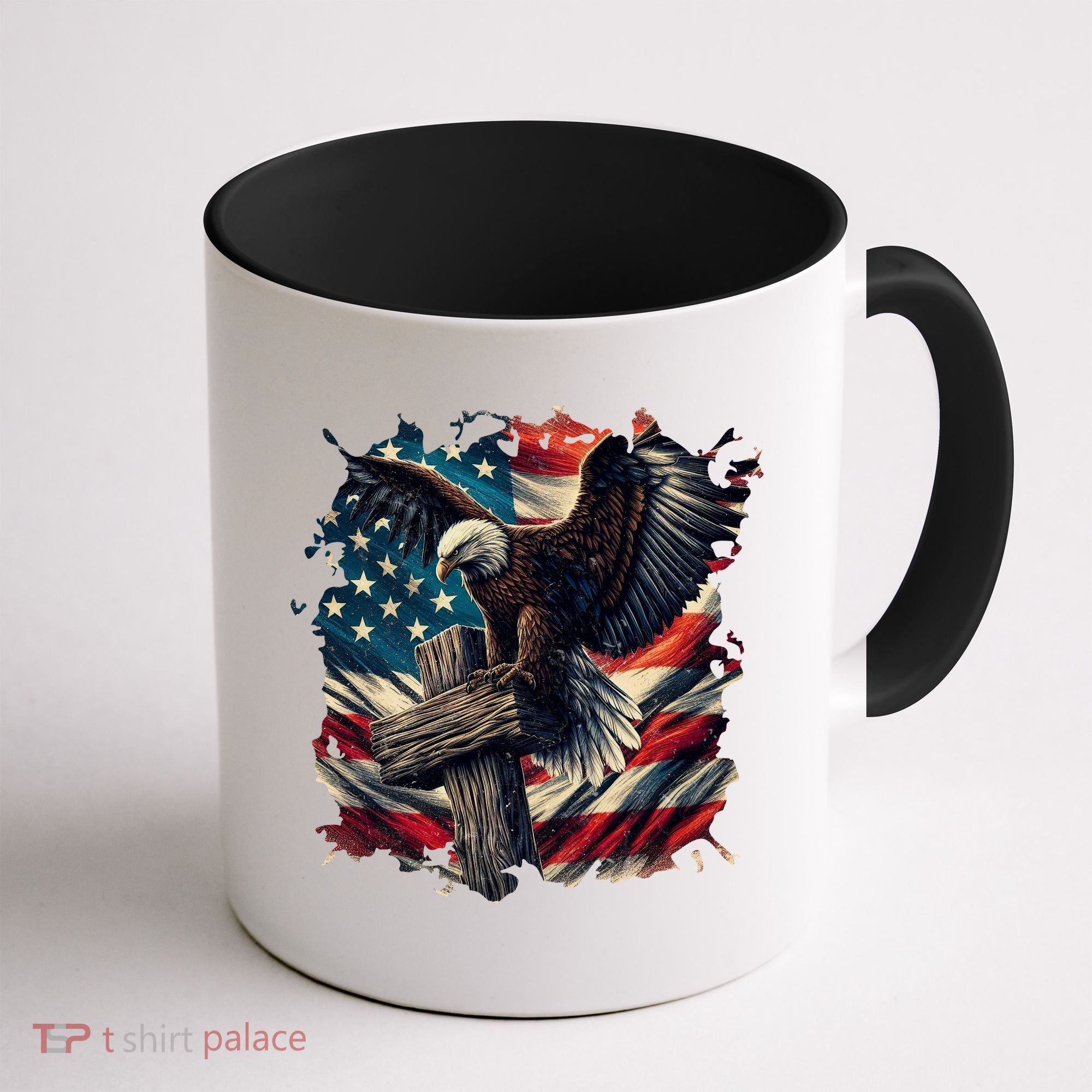 Grunge Distressed USA American Flag Christian Cross Eagle Coffee Mug