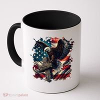 Grunge Distressed USA American Flag Christian Cross Eagle Coffee Mug thumb 0