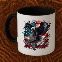 Grunge Distressed USA American Flag Christian Cross Eagle Coffee Mug thumb 2