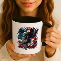 Grunge Distressed USA American Flag Christian Cross Eagle Coffee Mug thumb 3