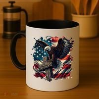 Grunge Distressed USA American Flag Christian Cross Eagle Coffee Mug thumb 4
