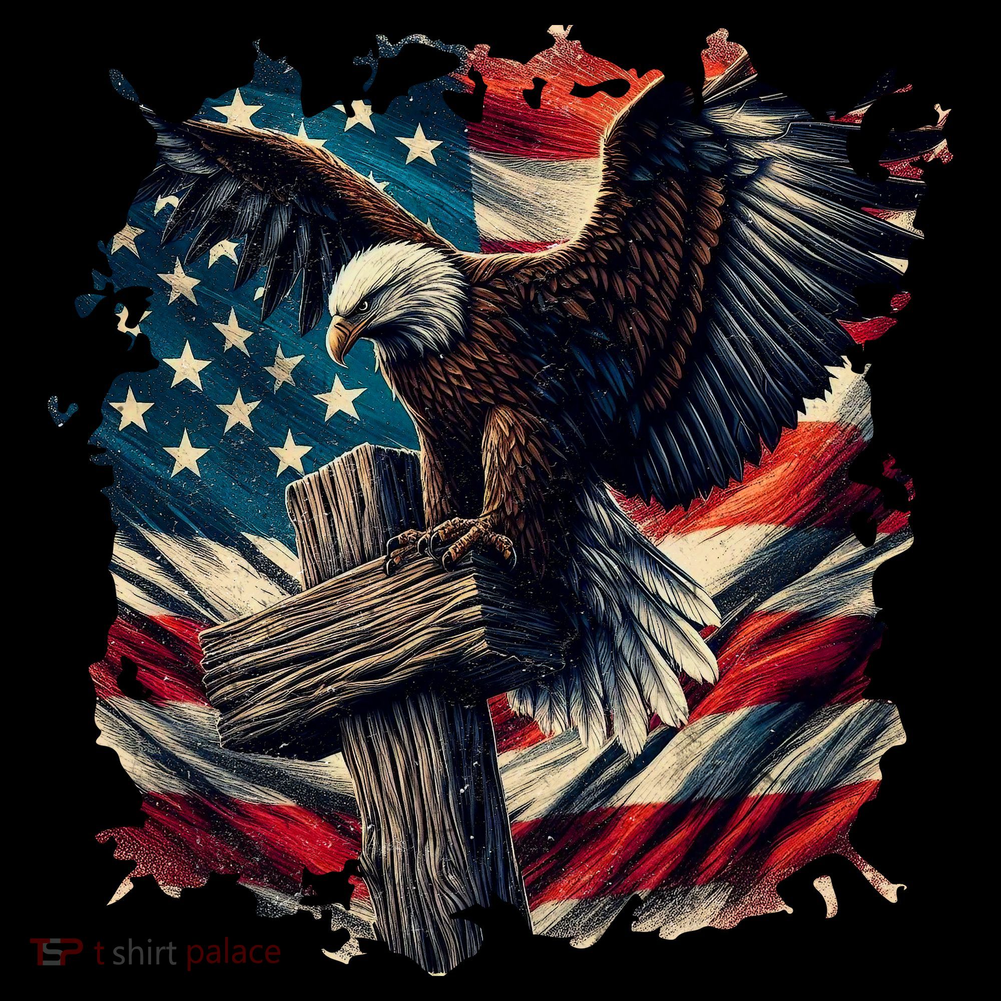 Grunge Distressed USA American Flag Christian Cross Eagle Coffee Mug