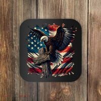 Grunge Distressed USA American Flag Christian Cross Eagle Coaster thumb 0