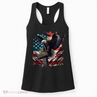 Grunge Distressed USA American Flag Christian Cross Eagle Women's Tank Top thumb 0