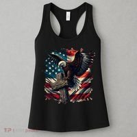 Grunge Distressed USA American Flag Christian Cross Eagle Women's Tank Top thumb 3