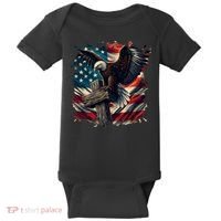 Grunge Distressed USA American Flag Christian Cross Eagle Baby Bodysuit thumb 0
