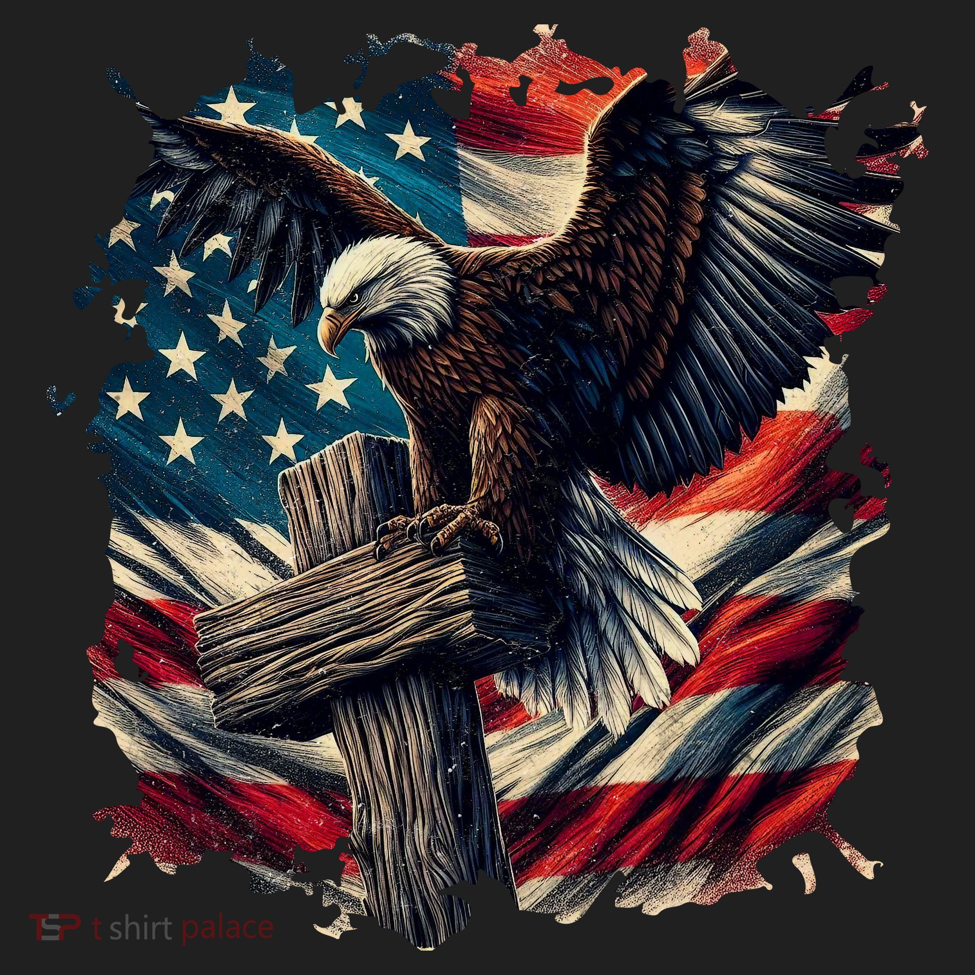 Grunge Distressed USA American Flag Christian Cross Eagle Hat