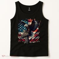 Grunge Distressed USA American Flag Christian Cross Eagle Tank Top thumb 2