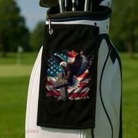 Grunge Distressed USA American Flag Christian Cross Eagle Golf Towel thumb 2