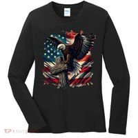Grunge Distressed USA American Flag Christian Cross Eagle Women's Long Sleeve Shirt thumb 0